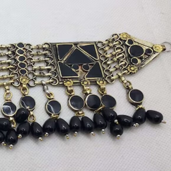 Afghan Choker Necklace With Dangling Beads, Afghan Kuchi Glass Stones Necklace, - Picture 4 of 5